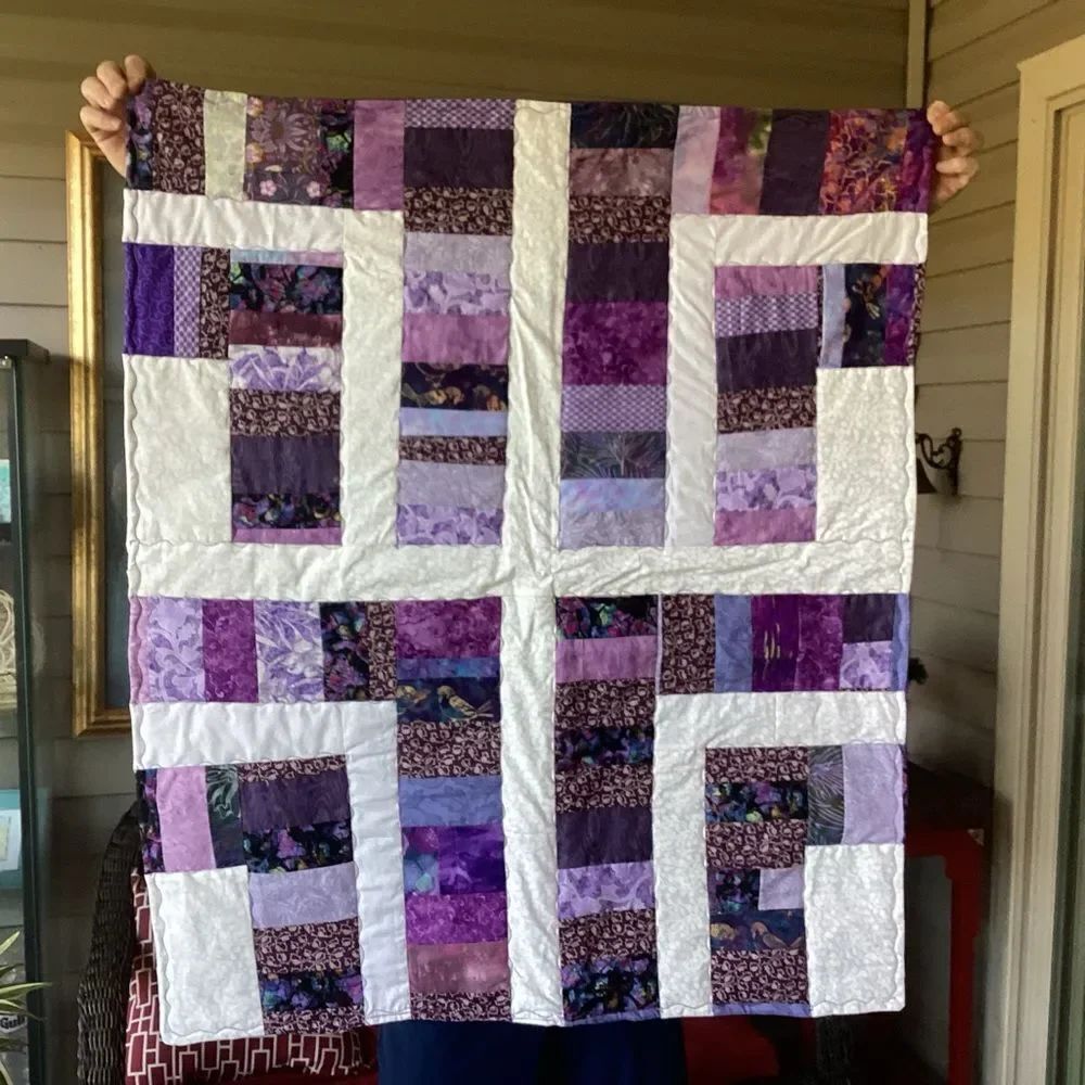 NWT. Handcrafted Purple and White Patchwork Quilt
